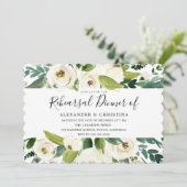 Schöne weiße Blume Grün Probe Abendessen Einladung (Stehend Vorderseite)