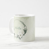 Schöne weiße Blume, grüne Blätter Kaffeetasse (Vorderseite Links)