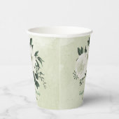 Schöne weiße Blume, grüne Blätter Pappbecher (Rechts)