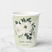 Schöne weiße Blume, grüne Blätter Pappbecher (Vorderseite)