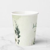 Schöne weiße Blume, grüne Blätter Pappbecher (Links)