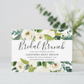 Schöne weiße Blume Grünes Brautparty Brunch Einladung (Stehend Vorderseite)