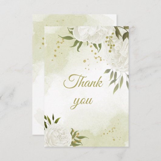 Schöne weiße Blume Grünpflanzen botanisch Dankeskarte (Vorne/Hinten)