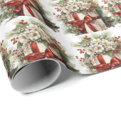 Schöne weiße Blume Holly Red Ribbon Geschenkboxen Geschenkpapier (Rolleneckpunkt)