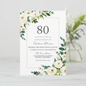 Schöne weiße Blume mit Frame 80. Geburtstag Einladung (Stehend Vorderseite)