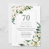 Schöne weiße Blume mit Rahmen 70. Geburtstag Einladung (Vorderseite)