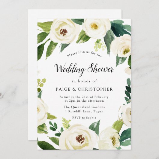 Schöne weiße Blume Paare Polterabend Einladung (Vorne/Hinten)