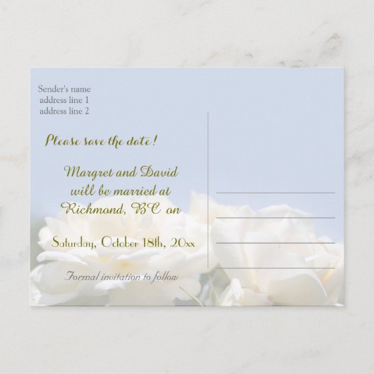 schöne weiße Blume Save the Date Ankündigungspostkarte (Rückseite)