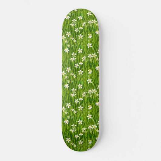 Schöne weiße Blume und grüne Blätter Skateboard (Vorderseite)