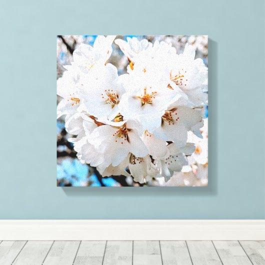 Schöne weiße Blume unter einer hellen Leinwand (Insitu (Holzboden))