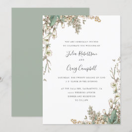 Schöne weiße Blumen Blätter Whimsikale Hochzeit Einladung