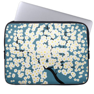 Schöne weiße Blumen blühender Baum Kunst Laptopschutzhülle