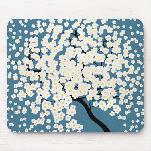 Schöne weiße Blumen blühender Baum Kunst Mousepad (Vorne)