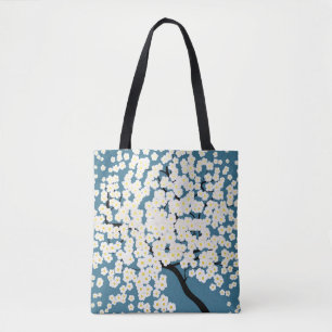 Schöne weiße Blumen blühender Baum Kunst Tasche