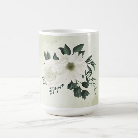 Schöne weiße Blumen grüne Blätter Kaffeetasse (Mittel)
