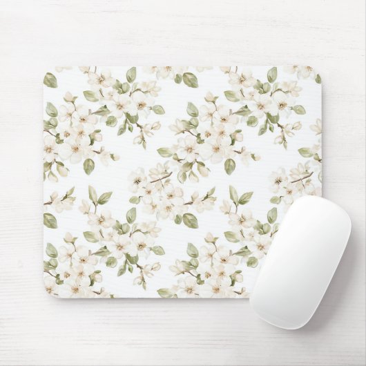 Schöne weiße Blumen Mousepad (Mit Mouse)