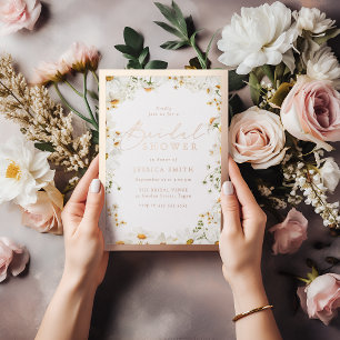 Schöne weiße Blumen Roségoldene Brautparty Folieneinladung
