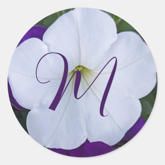 Schöne weiße Blumenfoto-Blumen-Fancy-Initiale Runder Aufkleber (Vorderseite)