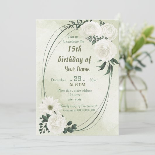 schöne weiße Blumengeometrie Geburtstagsparty Einladung (Stehend Vorderseite)