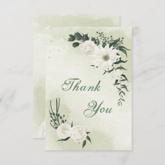 schöne weiße Blumengrün Dankeskarte (Vorne/Hinten)