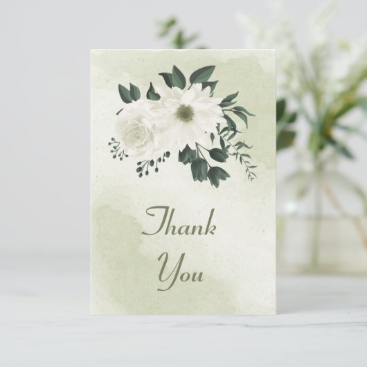 schöne weiße Blumengrün Dankeskarte (Stehend Vorderseite)