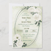 schöne weiße Blumengrün geometrische Hochzeit Einladung (Vorderseite)