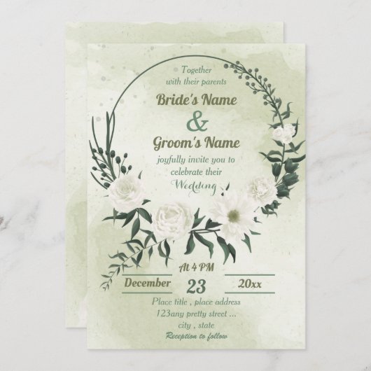 schöne weiße Blumenzwiebeln Einladung (Vorne/Hinten)