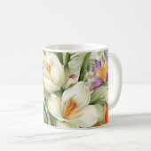 Schöne weiße Crocuses, С Frühlingsblumen Kaffeetasse (VorderseiteRechts)