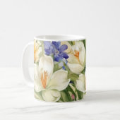 Schöne weiße Crocuses, С Frühlingsblumen Kaffeetasse (Vorderseite Links)