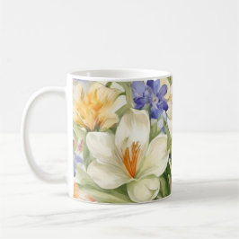Schöne weiße Crocuses, С Frühlingsblumen Kaffeetasse