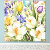 Schöne weiße Crocuses, С Frühlingsblumen Leinwanddruck (Insitu (Holzboden))