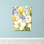 Schöne weiße Crocuses, С Frühlingsblumen Leinwanddruck (Insitu (Holzboden))