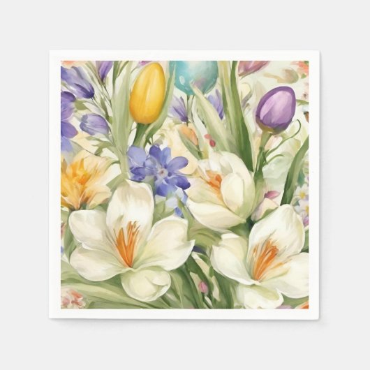 Schöne weiße Crocuses, С Frühlingsblumen Serviette (Vorderseite)