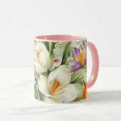Schöne weiße Crocuses, С Frühlingsblumen Tasse (VorderseiteRechts)