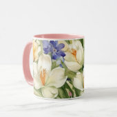 Schöne weiße Crocuses, С Frühlingsblumen Tasse (Vorderseite Links)