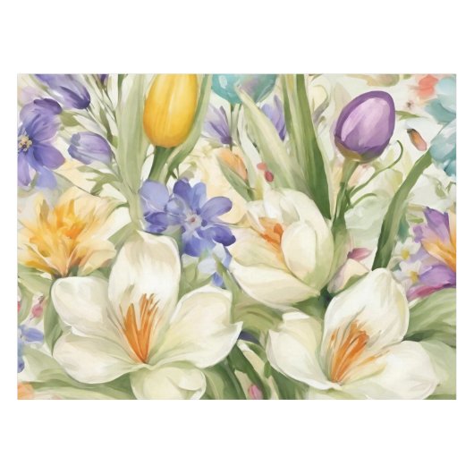 Schöne weiße Crocuses, С Frühlingsblumen Tischdecke (Vorderseite (Horizontal))