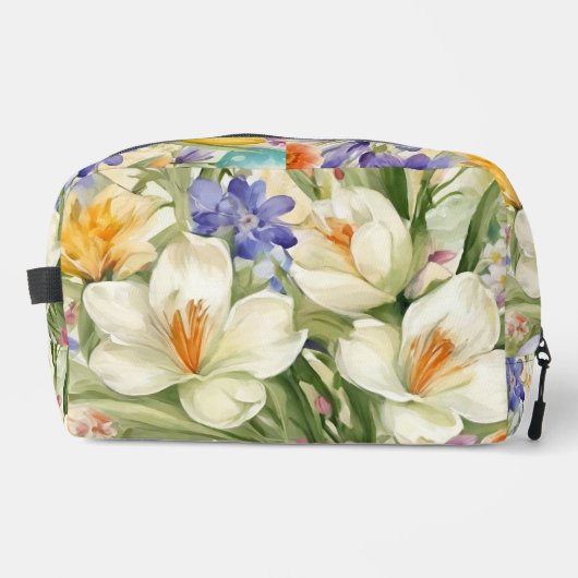 Schöne weiße Crocuses, С Frühlingsblumen Waschbeutel (Vorderseite)