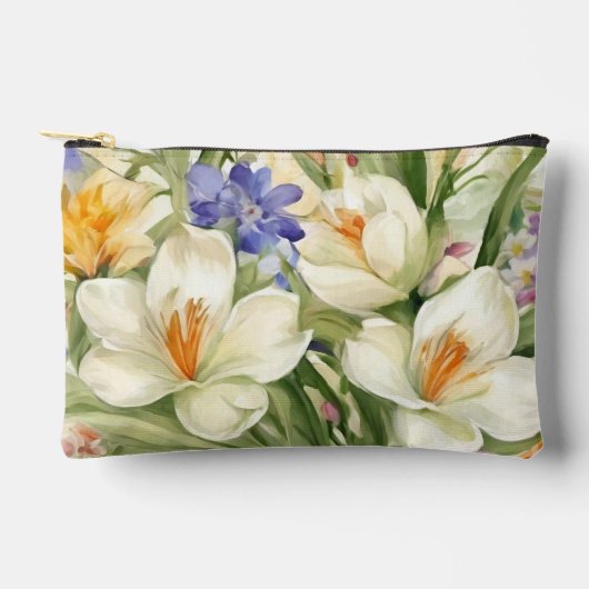 Schöne weiße Crocuses, С Frühlingsblumen Zubehörtasche (Vorderseite)