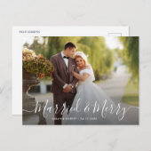 schöne weiße Drehbuch Feiertage Hochzeitsankündigu Postkarte (Vorne/Hinten)