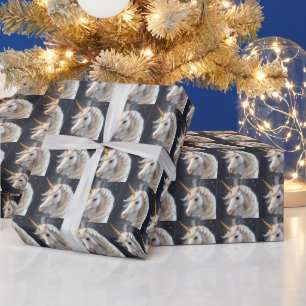 Schöne weiße Einhorn-Gold-Glitter  Geschenkpapier