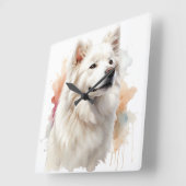 SCHÖNE WEISSE FLÜFFE SAMOYED HUND QUADRATISCHE WANDUHR (Winkel)
