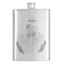 Schöne Weiße Gartenia-Blume auf Silber Flachmann