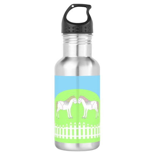 Schöne weiße Hochzeitspferde Edelstahlflasche (Vorderseite)