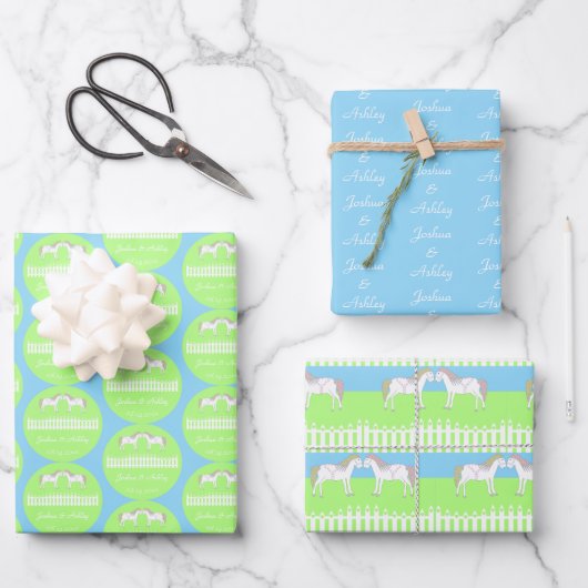 Schöne weiße Hochzeitspferde nach Maß Geschenkpapier Set (Vorderseite)