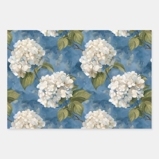 Schöne weiße Hydrangea auf blau Geschenkpapier Set (Vorderseite 2)