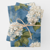 Schöne weiße Hydrangea auf blau Geschenkpapier Set (Beispiel)