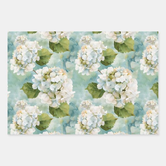 Schöne weiße Hydrangea auf blau Geschenkpapier Set (Vorderseite)