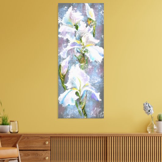 Schöne weiße Iris-Blume - Original-Malerei Leinwanddruck (Insitu (Wohnzimmer))