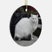 Schöne weiße Katze auf einem Grab Keramikornament (Rechts)