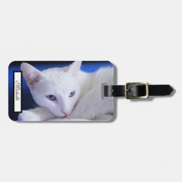 Schöne weiße Katze/Foto des Haustiers hinzufügen Gepäckanhänger